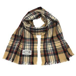 Murray Brothers Scottish Lamb Wool Scarf Mills Hawick Scotland Tan Black Plaid